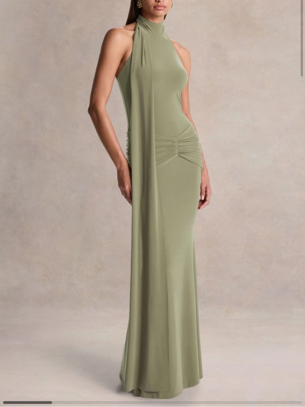 Club L London Olive Green Halter Maxi Dress
